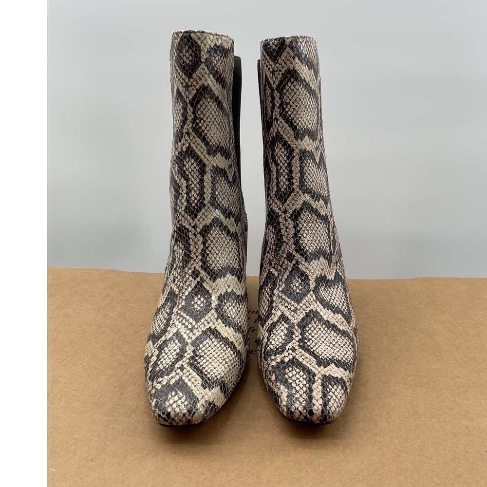 Sam Edelman Margo Snakeskin Leather Square Toe Kitten Heel Ankle Boots Grey 5M